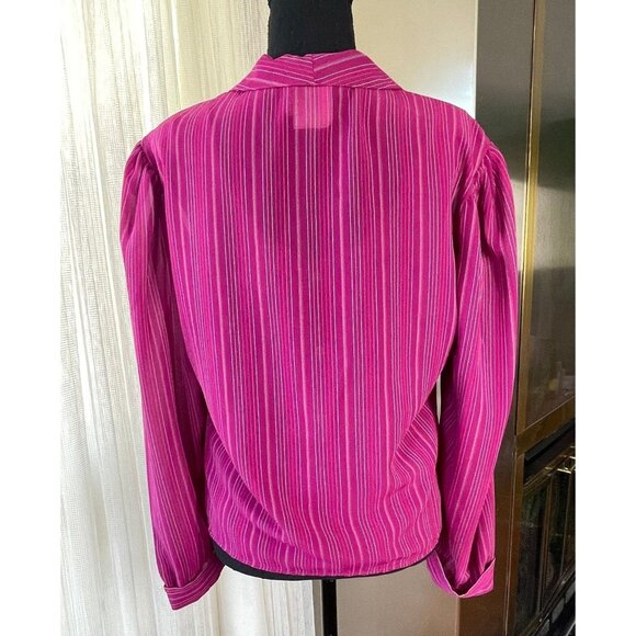 Vintage 80s twinset, pink striped long sleeves blouse, with camisole, size 6 - Picture 5 of 10